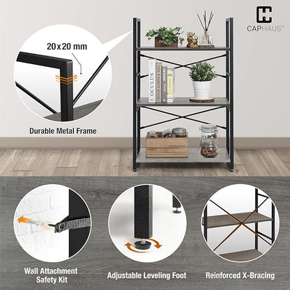 CAPHAUS 3 Tier Small Bookshelf, 24 Inch Width Free Standing Shelf, Bookcase - Image 5