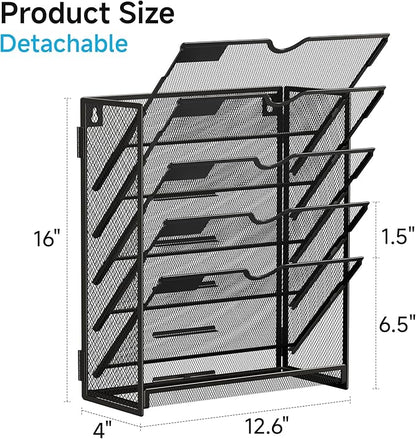 Lavatino 6-Tier Hanging File Organizer, Wall Mount File Holder - Image 2