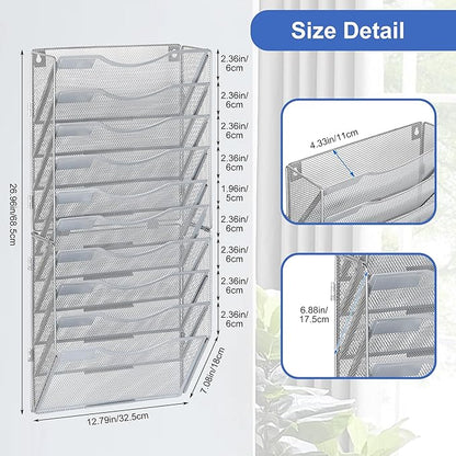 EasyPAG Wall File Organizer for Office 10 Pocket Mesh Wall Mounted Paper - Image 2