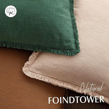 Foindtower Set of 2 Decorative Linen Fringe Throw Pillow Covers Cozy Boho - Image 4