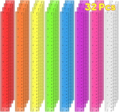 32 Pcs Clear Plastic Ruler 12 Inch, Rulers Bulk by Officygnet