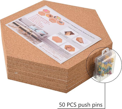 SUNGIFT Hexagon Cork Board Tiles Self Adhesive 6 Pack - Image 6