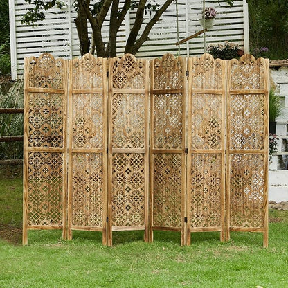 68.9Inch Folding Room Divider, 6 Panels Wood Carved Privacy Screens, Free - Image 6