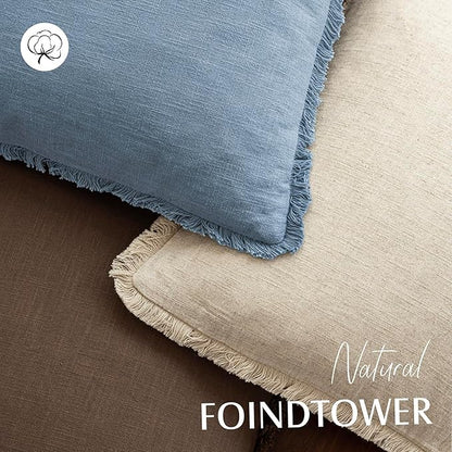 Foindtower Set of 2 Decorative Linen Fringe Lumbar Throw Pillow Covers Boho - Image 4