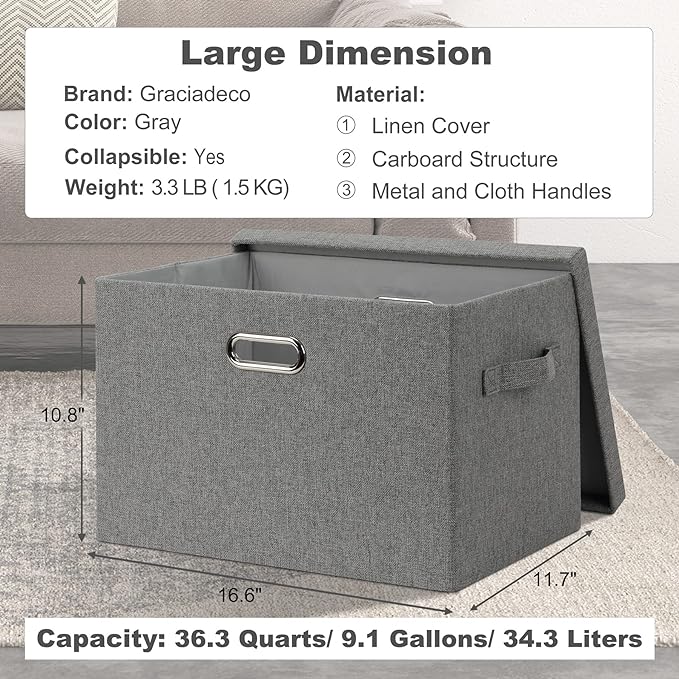 Graciadeco Large 17" 36 Quart Collapsible Stackable Storage Bins - Image 2