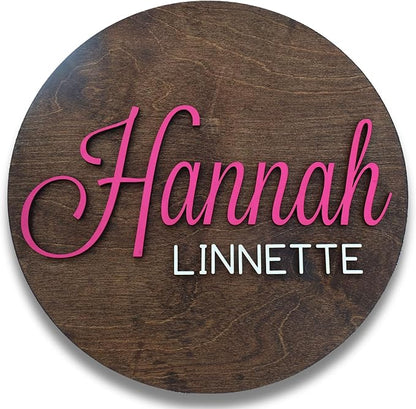 Custom Round Nusery Name Sign, Personalized 3D Baby Name Announcement Sign by Obsidian+Home+Creations