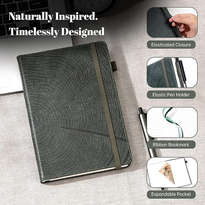 CAGIE Lined Journal for Men Women, Tree Growth Ring Leather Bound Journal - Image 2
