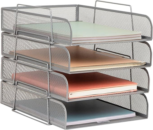 Mind Reader Stackable Paper Tray, Desktop Organizer, File Storage, Metal Mesh by MindReader
