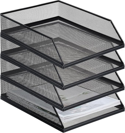 Hicarer 4 Pcs Black Metal Letter Tray Stackable Desk Tray Single Wire Mesh by Hicarer