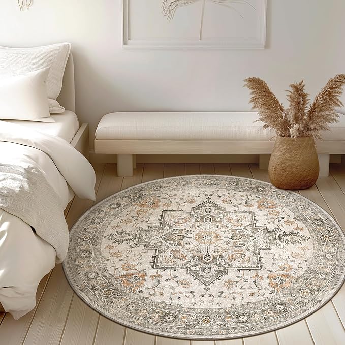 GENIMO 4FT Round Area Rugs for Living Room, Circle Rugs Machine Washable Low - Image 2
