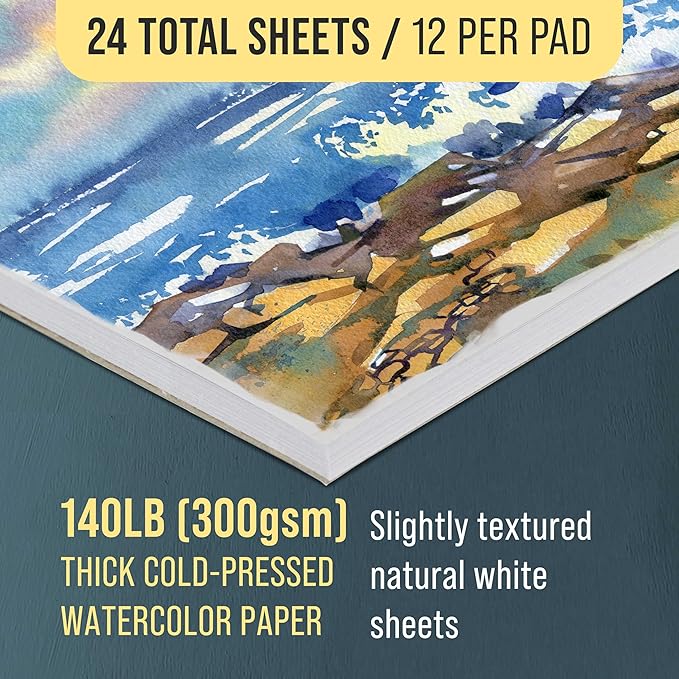 U.S. Art Supply 12" x 16" Premium Heavyweight Watercolor Paper Pad, 140lb - Image 3