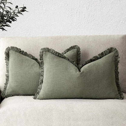 Foindtower Set of 2 Decorative Linen Fringe Lumbar Throw Pillow Covers Boho by Foindtower
