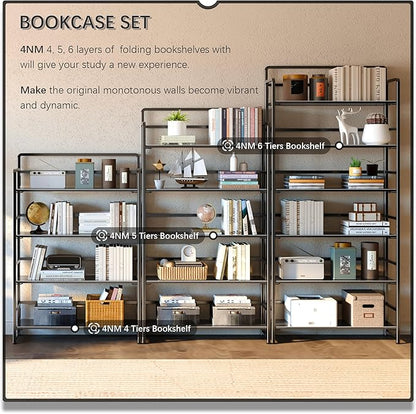 4NM No Assembly Extra Wide 5 Tiers Folding Bookshelf Storage Shelves Vintage - Image 5