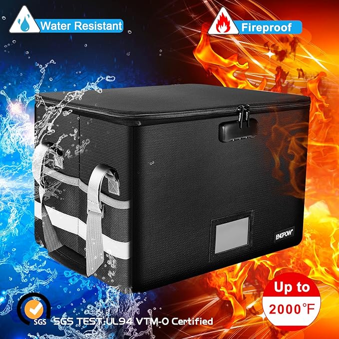 ENGPOW File Box with Lock, Fireproof Document Box with Pockets, Collapsible - Image 3