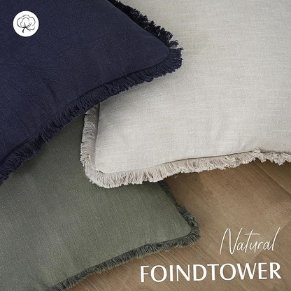 Foindtower Set of 2 Decorative Linen Fringe Throw Pillow Covers Cozy Farmhouse - Image 4