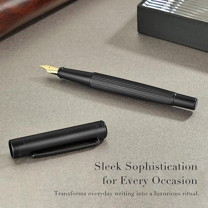 MCNTEIK Matte Black Forest Fountain Pen, Exquisite Vertical Grooving Design - Image 4