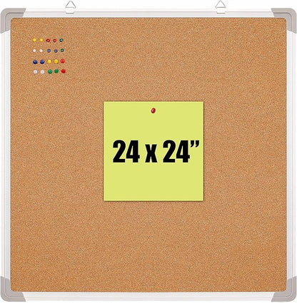 Cork Board Set - Bulletin Corkboard 24 x 24 inch Framed - Wall Hanging Message by Navy+Penguin