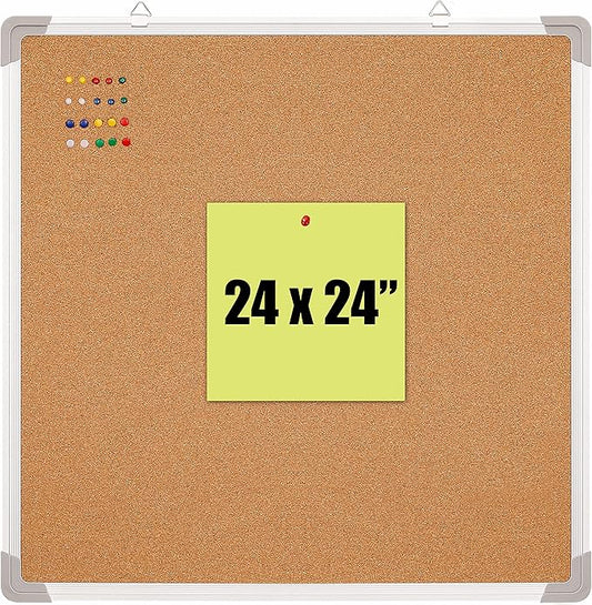 Cork Board Set - Bulletin Corkboard 24 x 24 inch Framed - Wall Hanging Message by Navy+Penguin