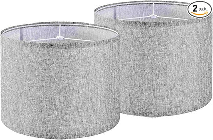 Gray Drum Lamp Shades Set of 2 Medium 13" Top x 13" Bottom x 10" High by GOSO