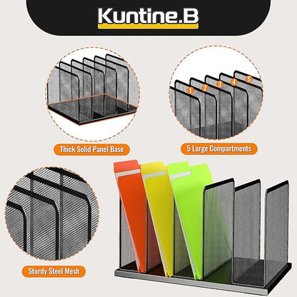 Kuntine.B Desk File Organizer 5 Sections Upright Mesh Desktop Organizer File - Image 6