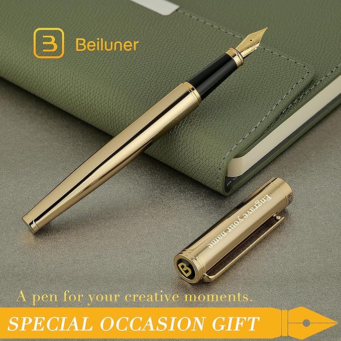 BEILUNER Gold Personalized Fountain Pen, Stunning Luxury Surface, 24K Gilded Nib - Image 8