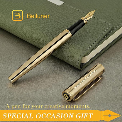 BEILUNER Gold Personalized Fountain Pen, Stunning Luxury Surface, 24K Gilded Nib - Image 8